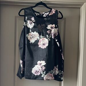 Maurices Black Sleeveless Blouse with Pink Floral Print